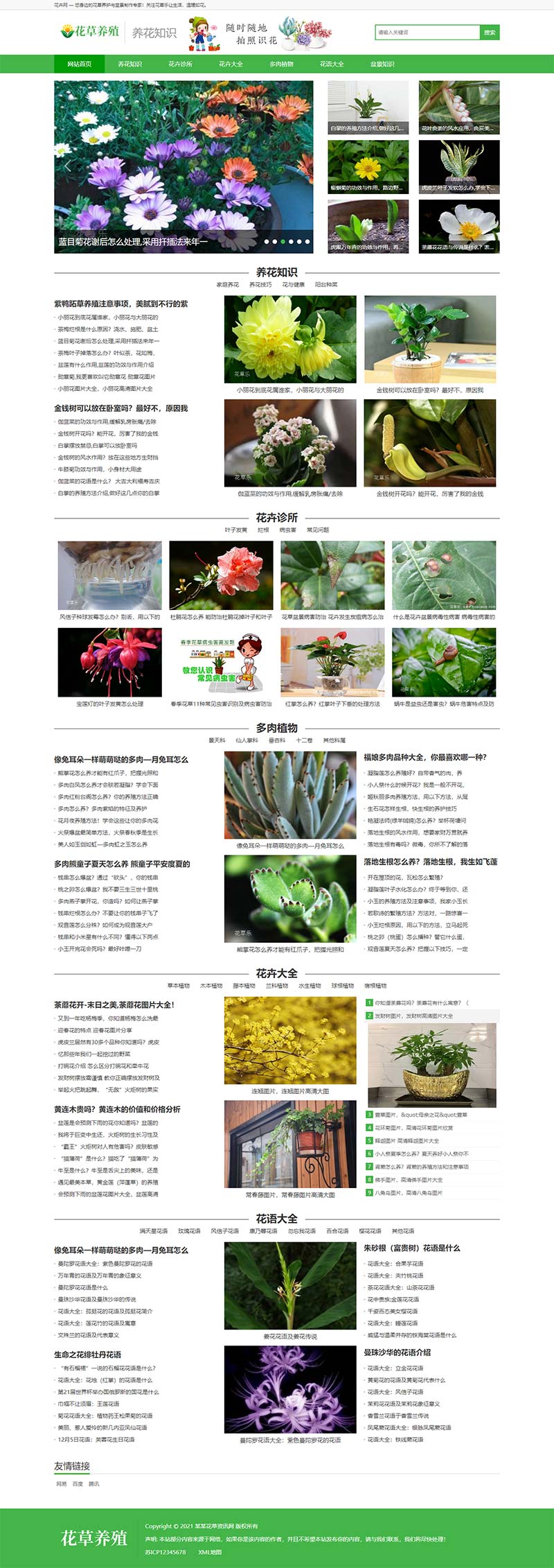 花卉养殖新闻资讯类 绿色花草植物网站